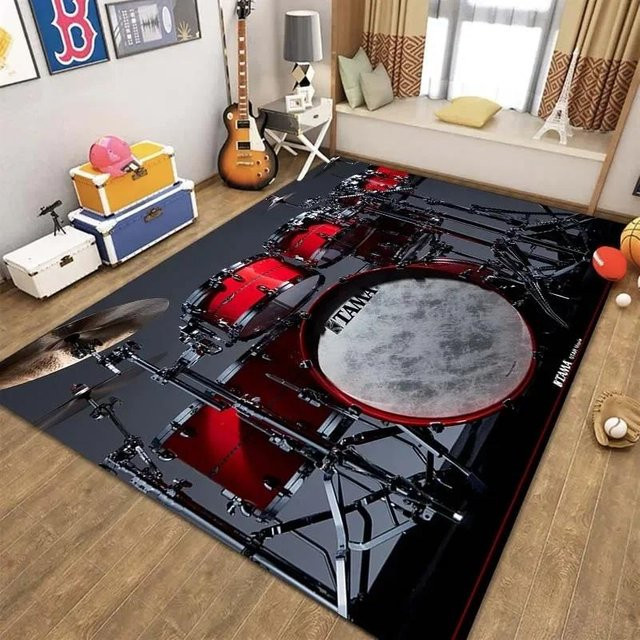 Karpetti Schlagzeug-Print Teppich in Schwarz, B/T: 120 x 80 cm - Bild 1