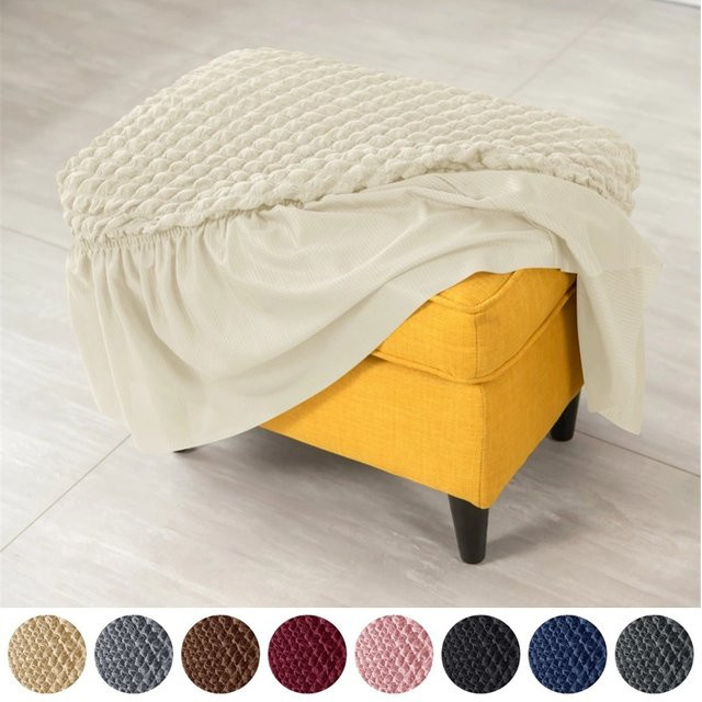 WANERQU Fußhocker-Bezug aus dehnbarem Bubble-Stoff, schmutzabweisender und rutschfester Ottoman-Überzug für Wohnzimmer und Schlafzimmer - Bild 1