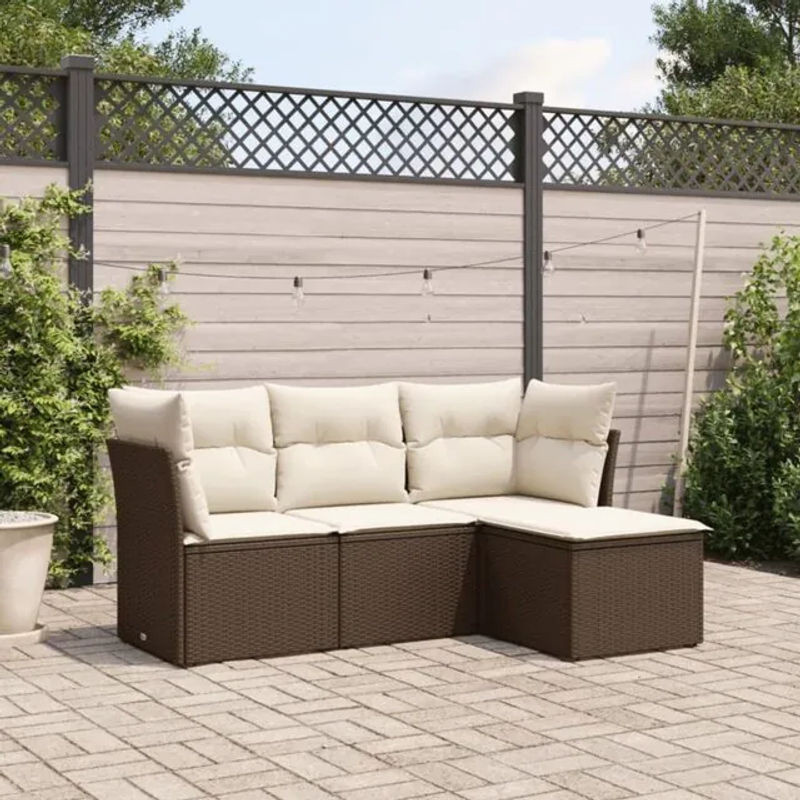 4-teilige Garten-Sofagarnitur aus Polyrattan mit Kissen in Braun und Beige von vidaxl - Bild 1