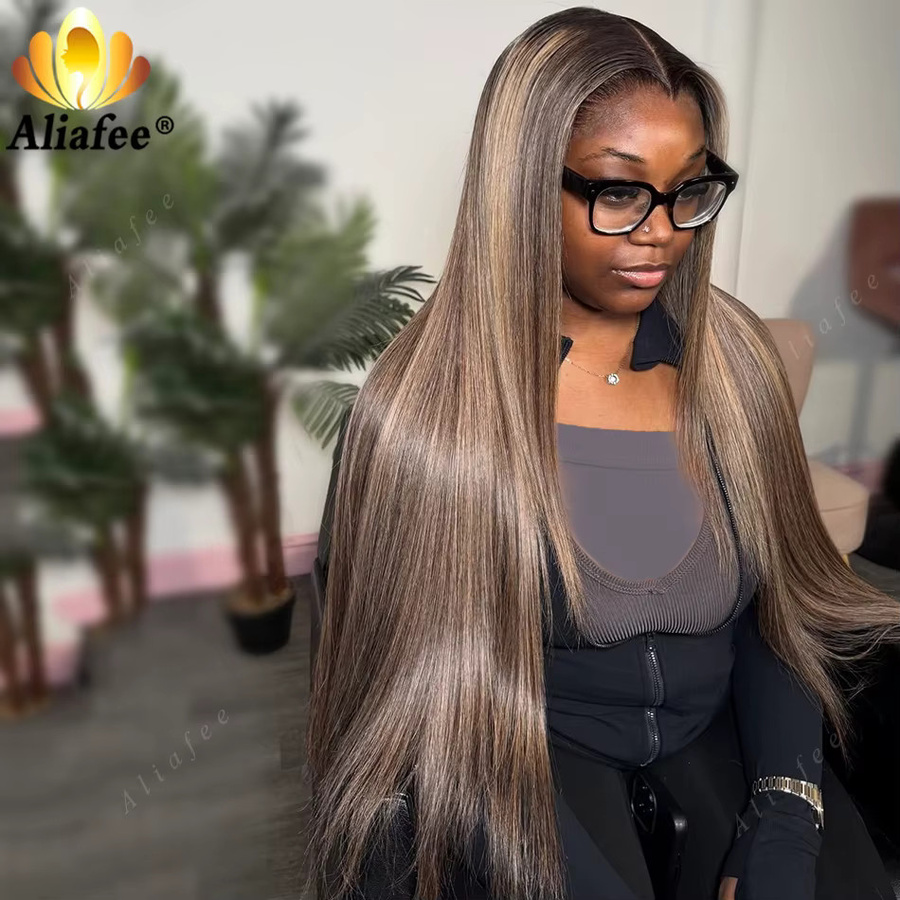 aliafee Perücke, Ombre Grau Blonde, 200 % Dichte, Gerade, 13x6 Lace Front - Bild 3