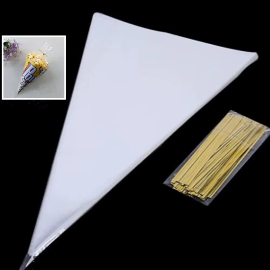 50 Stück transparente DIY Süßigkeitenbeutel aus Kunststoff als Kegel-Aufbewahrungstaschen für Hochzeiten, Geburtstage und Partys - Bild 2