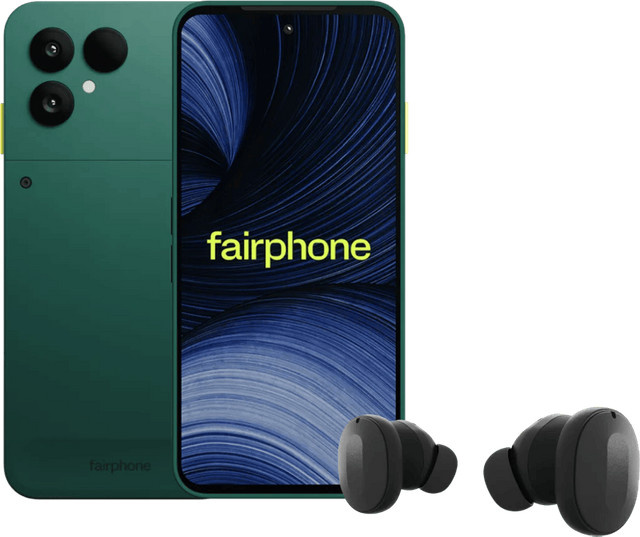 Fairphone 6+ 256GB Grün 5G mit Fairbuds Wireless Bluetooth Kopfhörern in Schwarz - Bild 1