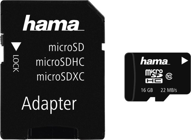 Hama microSDHC Speicherkarte 16GB Class 10 mit Adapter in Schwarz - Bild 1