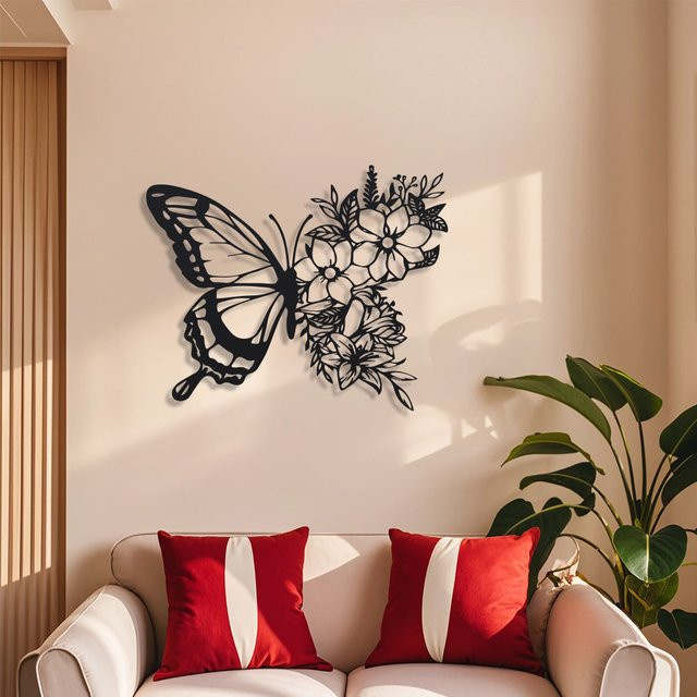 DDPNKL Schmetterlings-Wanddekoration aus Metall in Schwarz – Moderne Hängende Kunst für Wohnzimmer und Schlafzimmer - Bild 1