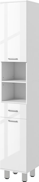 Aosom Badezimmerschrank schmal als Hochschrank in Weiß mit Schublade und offenen Fächern, B/T/H: 30 x 30 x 180 cm - Bild 1