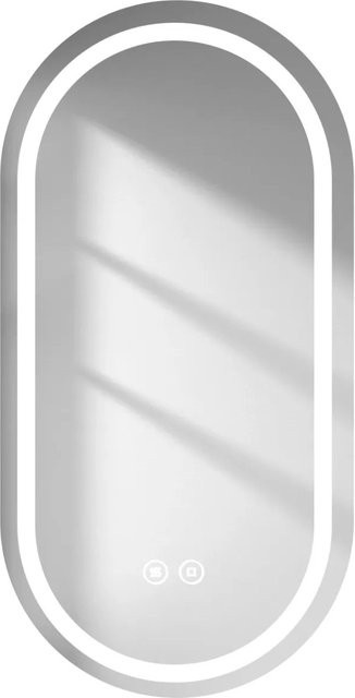 Emke Oval Badspiegel mit Anti-Beschlag und dimmbarer Beleuchtung in Schwarz, Breite: 50 cm, Höhe: 90 cm - Bild 1
