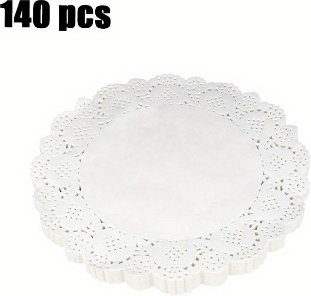 140 Stück weiße Einweg Spitzpapier-Jalousien aus Papier für Tischdekoration, Kuchenbasteln und Partys von SZ-Damai - Bild 1