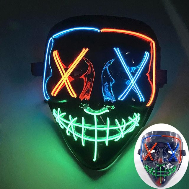 Mehrstilige leuchtende LED Purge Maske, Partymaske, Bunt / Mehrfarbig - Bild 1
