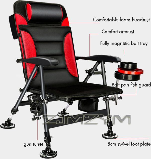 ZJMZYM Tragbarer ausziehbarer Angelstuhl mit verstellbarem Hocker und Chaise Lounge Funktion in Rot - Bild 1
