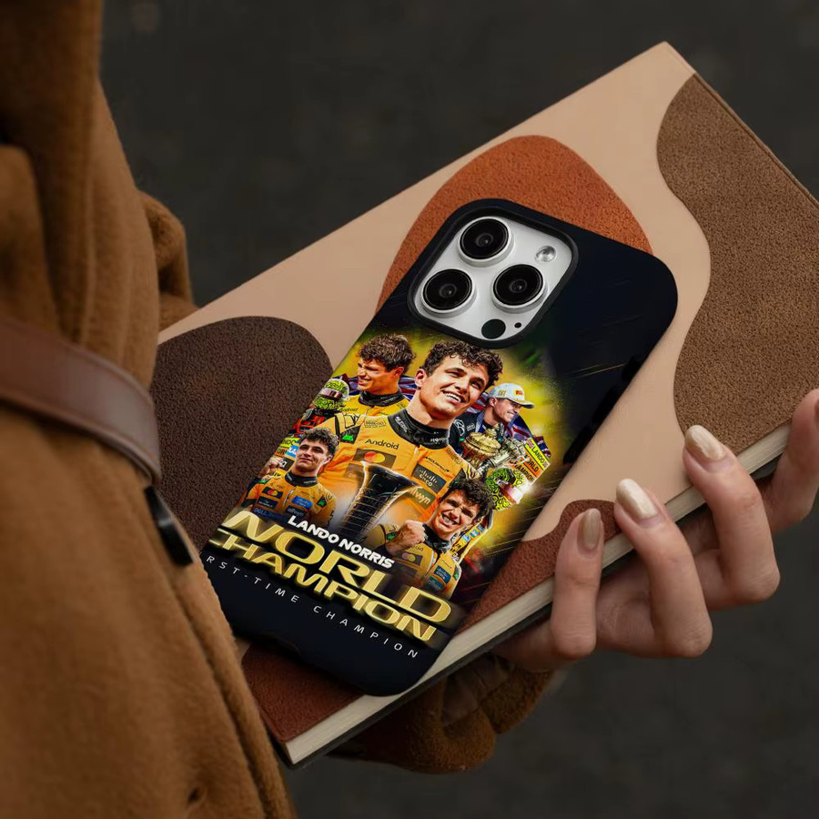 L-Lando N-Norris Handyhülle für iPhone 17 16 15 14 13 12 Pro Max Plus in Weiß und Multicolour mit glänzender HD-Doppelschicht-Flüssighartschale - Bild 2