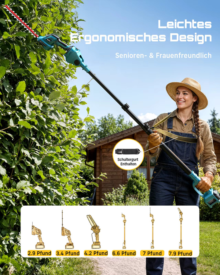 Seesii 6-in-1 Gartenwerkzeug-Set mit Teleskopstange, elektrischer Heckenschneider und Strauchschere, kompatibel mit Makita 18V Akku - Bild 4