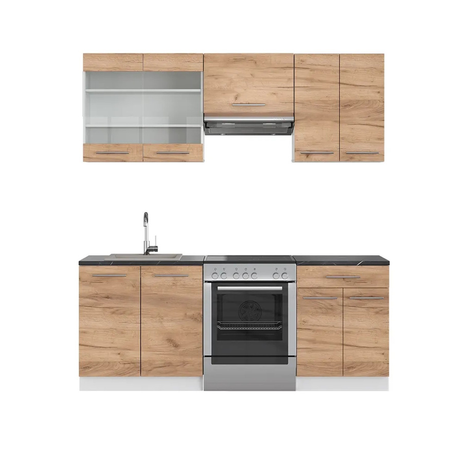 Vicco Fame-Line Küchenzeile Goldkraft Eiche Weiß Anthrazit modern B: 200 cm, H: 82 cm, T: 60 cm - Bild 2