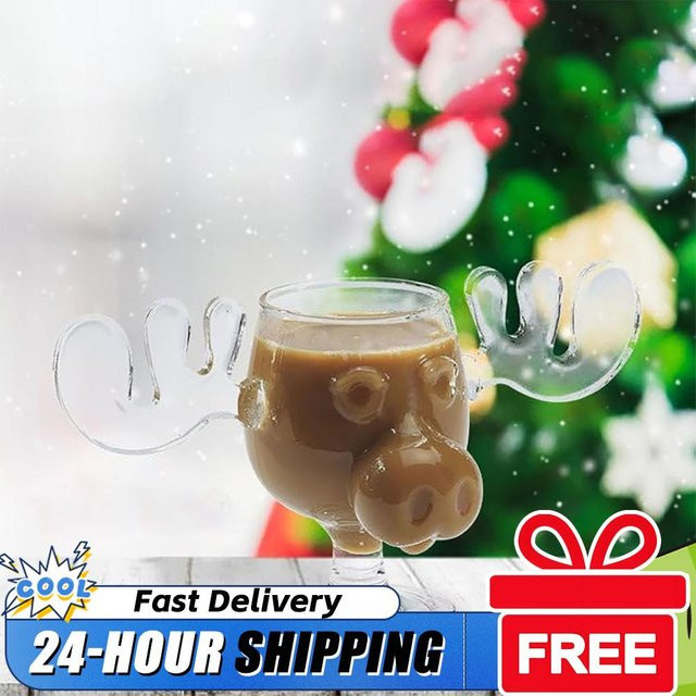 APWIKOGER Weihnachtselch Glas Tasse mit Rentierkopf, transparent, 236 ml - Bild 1