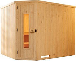 WEKA Ecksauna Varberg 4 für 6 Personen in Braun inklusive 9 kW Ofen mit externer Steuerung und Holztür - Bild 1