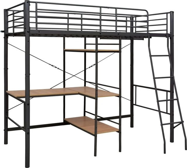 vidaXL Etagenbett aus Metall in Grau und Braun für Kinder, B/T/H: 90 x 200 x 186 cm - Bild 1