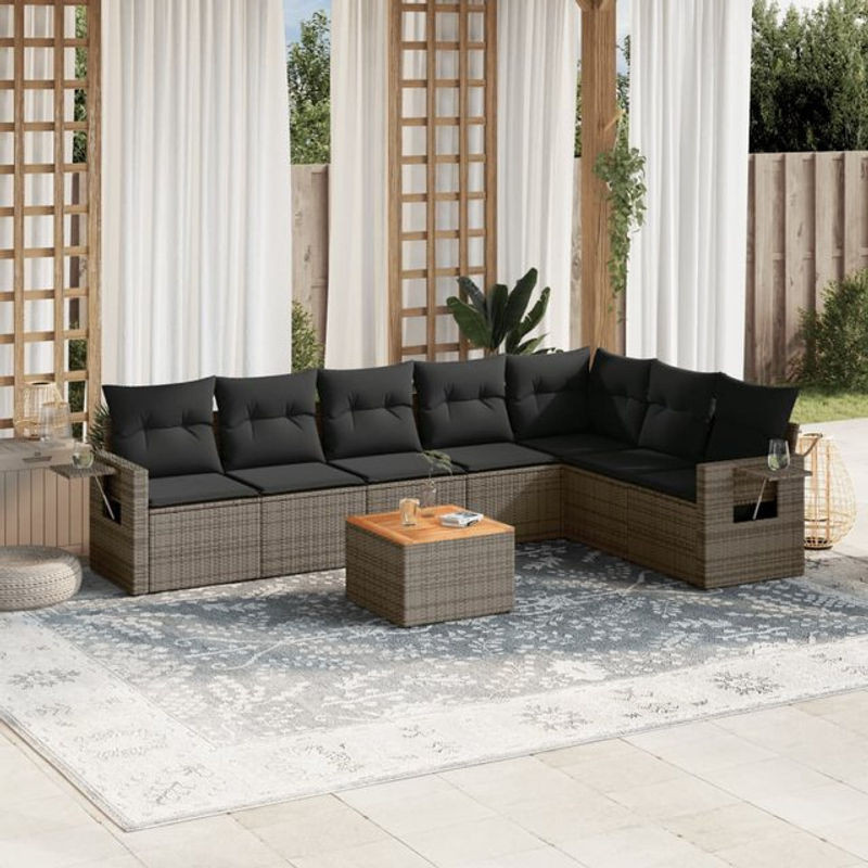 Vidaxl Gartenmöbel-Set aus Polyrattan mit Kissen, 8-teilig, Grau, Modernes Design - Bild 1