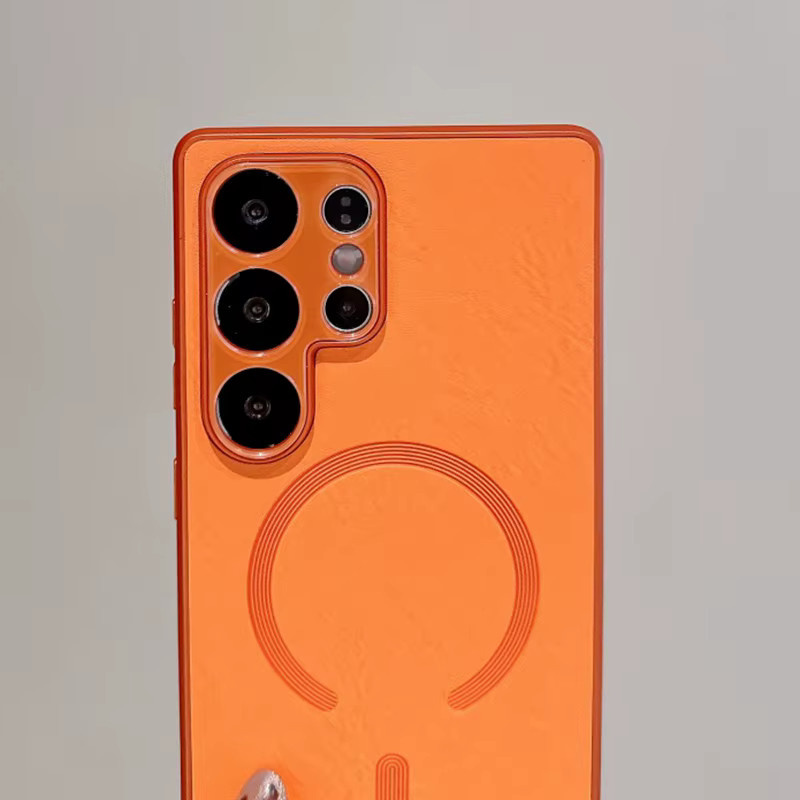 NUCWIN Leder-Magnetgehäuse für Samsung Galaxy S24 S25 S26 Plus Ultra FE Edge, Schlanke Stoßfeste Schutzhülle in Grau und Orange - Bild 2