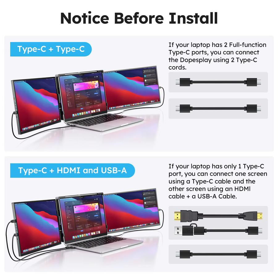 Dopesplay Triple-Screen-Extender für Laptop, 15,6 Zoll, 1080P FHD IPS, Schwarz, USB-C, tragbarer Dual-Monitor für 13-17 Zoll Mac und Chrome - Bild 2