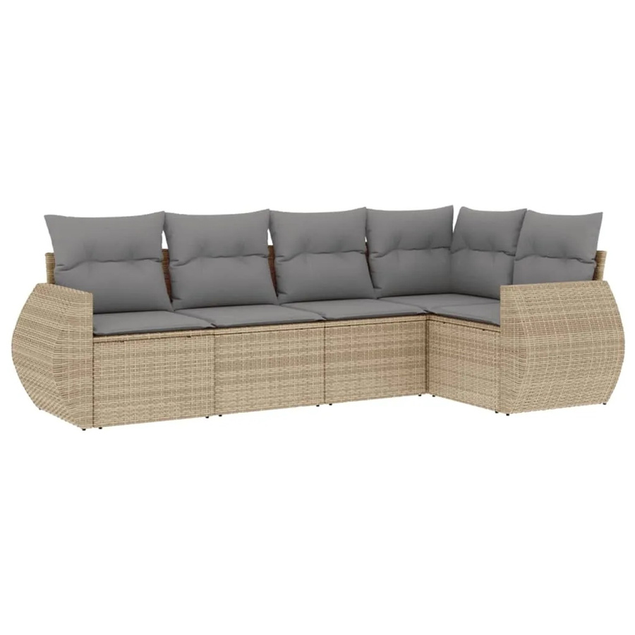 vidaXL 5-tlg Garten-Sofagarnitur in L-Form aus Polyrattan mit Kissen und Stauraum, Beige - Bild 2