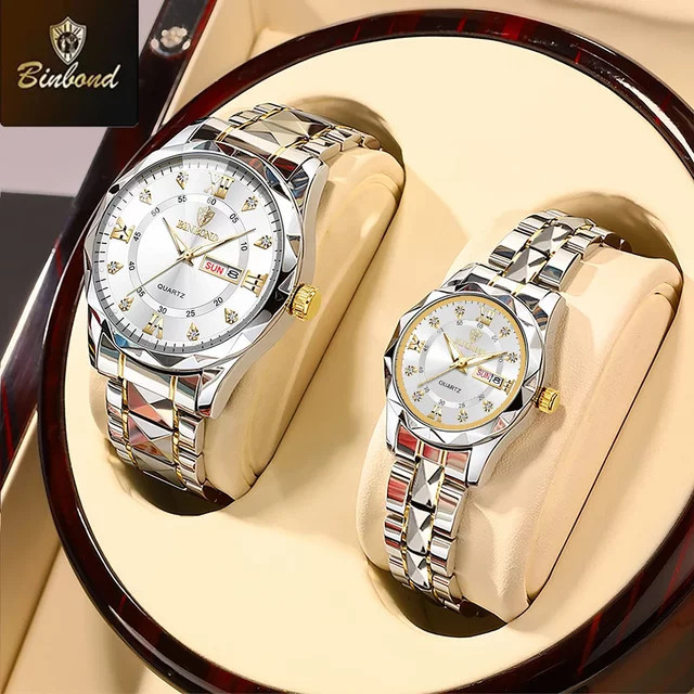 BINBOND Armbanduhr, Quarz, Edelstahl, Gold, Diamant, Unisex - Bild 1