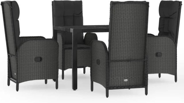 vidaXL 5-tlg Garten-Essgruppe aus Poly-Rattan in Schwarz mit Kissen und Hartglas-Tischplatte - Bild 1