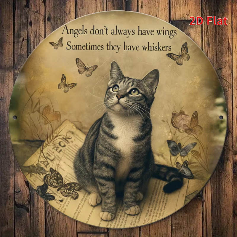 Potdemiel Metall-Wandkunstschild Angel Cat mit Tabby-Katze und Schmetterlingen, Mehrfarbig, B/H: 20 x 20 cm - Bild 4