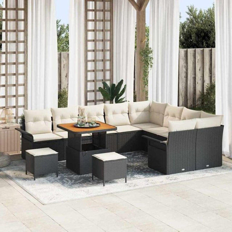 Vidaxl Garten-Sofa-Set aus Poly-Rattan in Schwarz mit 12 Teilen und höhenverstellbarer Funktion - Bild 1