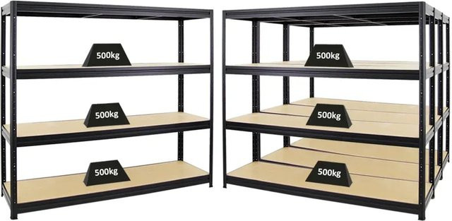 4er Set PROREGAL Dino Schwerlastregal Schwarz mit verstellbaren Fachböden aus MDF und Metall, H x B x T: 180 x 200 x 60 cm - Bild 1