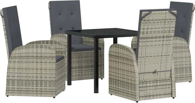 vidaXL Garten Essgruppe aus Poly-Rattan und Stahl in Grau mit 5-teiligem Set inklusive Kissen und Glastisch B/T/H: 130 x 73 x 73 cm - Bild 1