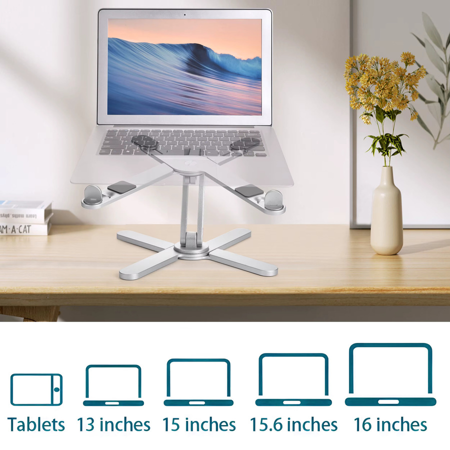 YASOKO Faltbarer Laptopständer mit 360 Grad Rotation aus Aluminiumlegierung in Silber und Grau für 10 bis 17 Zoll Notebooks - Bild 3