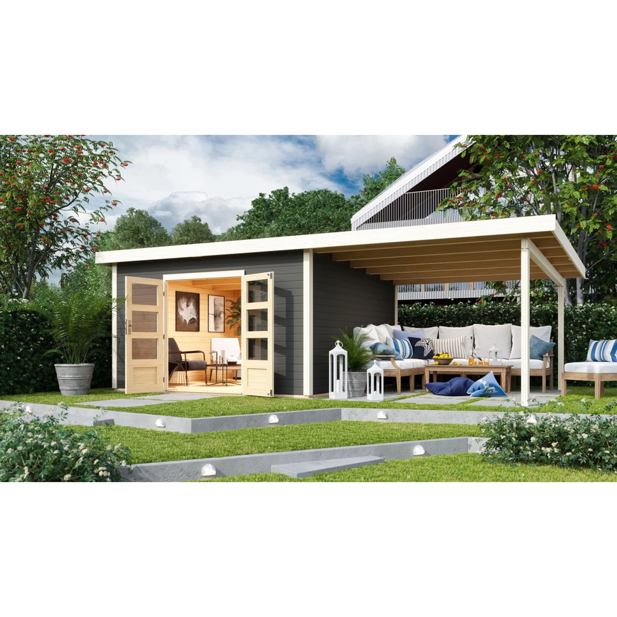 Karibu Holz-Gartenhaus Karlskoga mit Pultdach in Terragrau, B: 365 cm, T: 357 cm - Bild 2