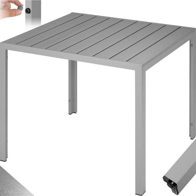 tectake Aluminium Gartentisch Maren in Holzoptik, Silber, B/T/H: 90 x 90 x 74,5 cm - Bild 1