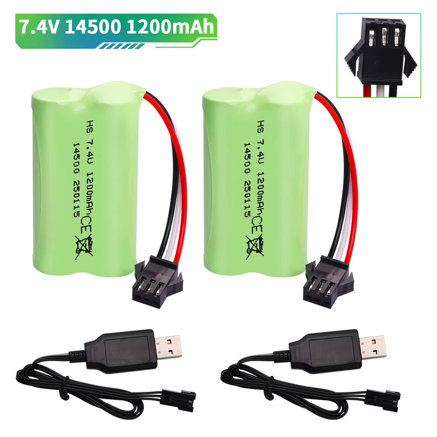 AutoHotSA Li-Ion Akku Set 7,4 V mit USB-C Ladegerät, 1200 mAh, SM-3P Stecker, Grün, für RC Spielzeug und Wasserpistolen - Bild 2