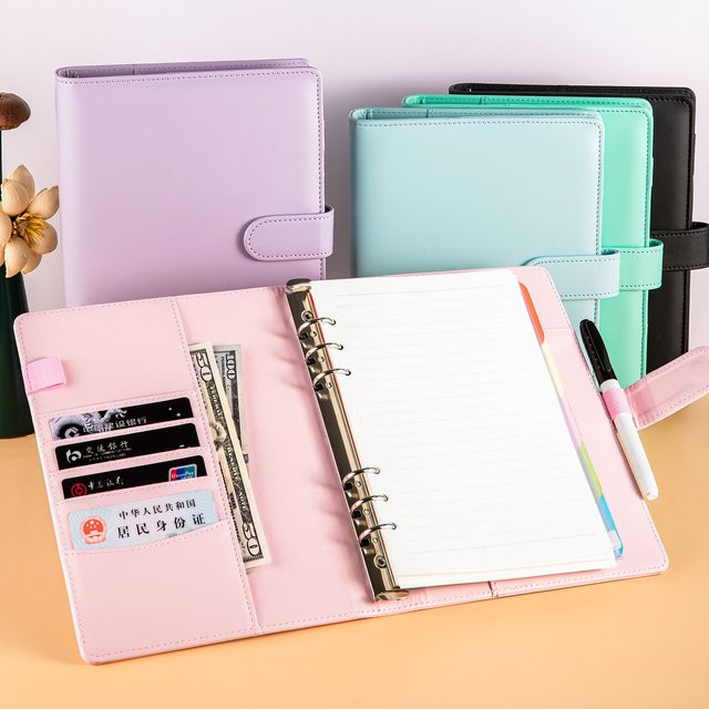 Coliky A5 DIY Binder Notebook aus PU Leder mit 80 Blatt linierten Seiten in Pink - Bild 1