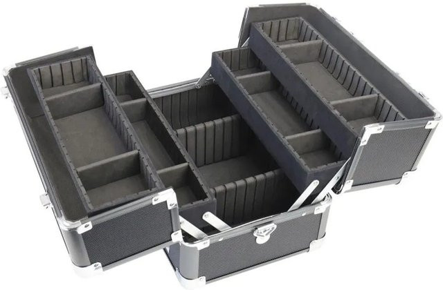 HMF Alu Transportkoffer mit individuellen Trennwänden Schwarz B: 33 cm, T: 22,5 cm, H: 24 cm - Bild 1
