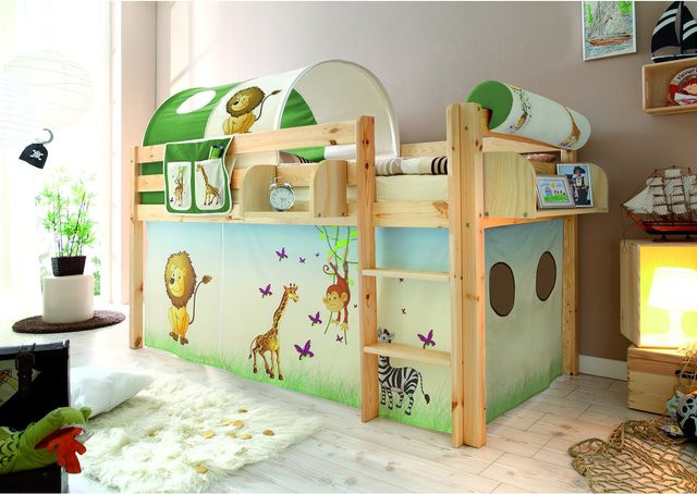 TiCAA Hochbett Malte aus Kiefer Natur in Braun mit Leiter, B/T/H: 90 x 200 x 199 cm - Bild 1