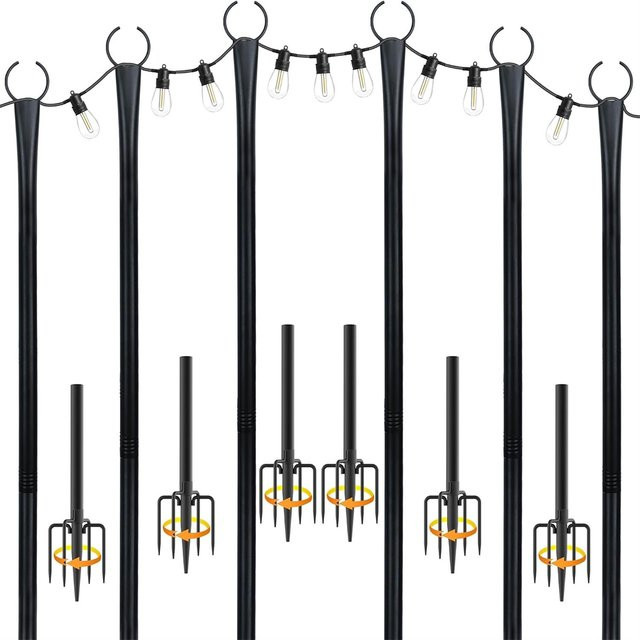 nexillumi Set Lichterkettenstangen aus Metall in Schwarz für Garten, Terrasse und Camping - Bild 1