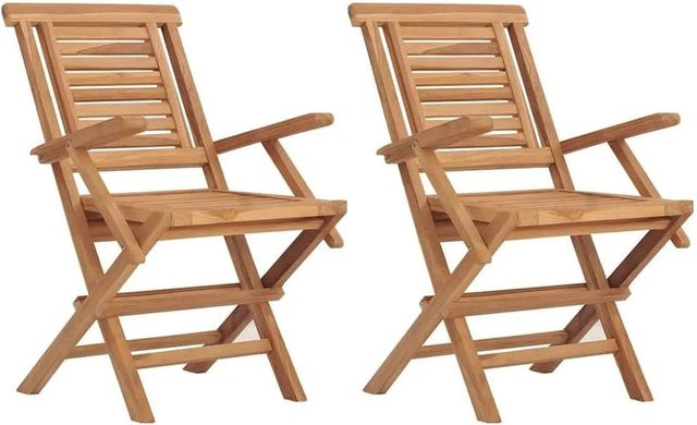 vidaXL Gartenstühle 2er Set aus Teakholz braun klappbar mit Armlehnen B/T/H: 56 x 63 x 90 cm - Bild 1