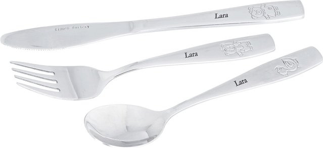 Genialo Kinderbesteck Set 3-teilig aus Edelstahl in Silber, personalisierbar mit Namen - Bild 1