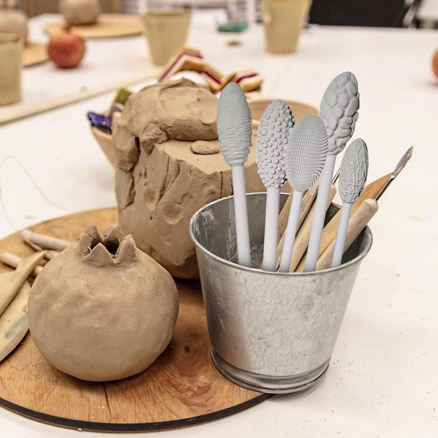 5-teiliges Texturwerkzeug-Set für Tonkunst aus Kunststoff in Grau - Bild 1