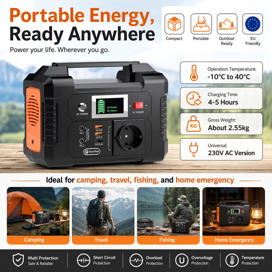 FlashFish E200 Tragbares Kraftwerk, 200 W Solargenerator mit 151 Wh Batterie in Schwarz für Outdoor, Camping und mobile Stromversorgung - Bild 7