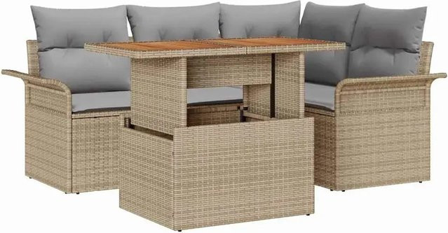 vidaXL 5-tlg. Garten-Sofa-Set aus Poly Rattan in Beige mit integriertem Stauraum und Tisch - Bild 1