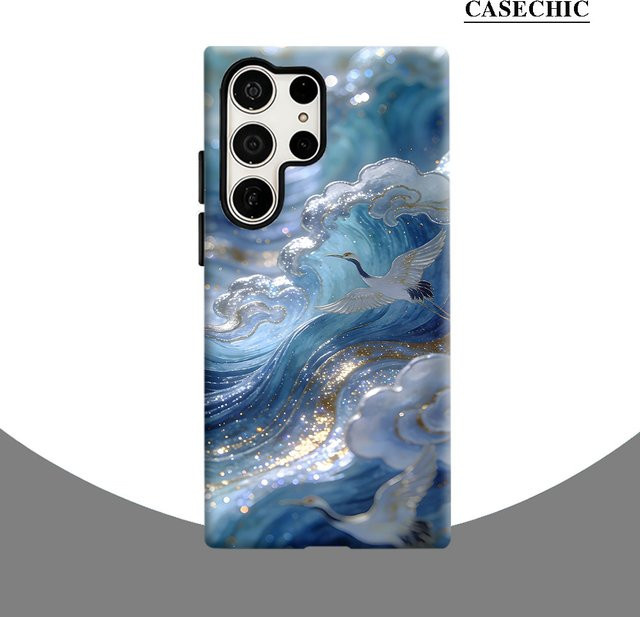 Stoßfeste Doppelschicht-Handyhülle mit glasiertem Wellenmuster für Samsung Galaxy S26 S25 S24 S23 Ultra Plus in Blau - Bild 1