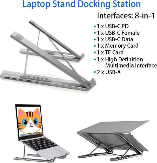 luxuglow 8-in-1 USB-C Dockingstation und faltbarer Laptopständer aus Aluminiumlegierung in Grau - Bild 1
