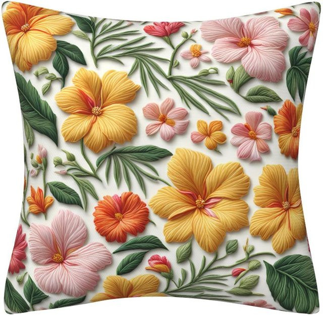 2er-Set Kemila Kissenbezüge mit Blumenmuster in Gelb, quadratisch, B/H: 45 x 45 cm, abnehmbare Bezüge ohne Kissenfüllung - Bild 1