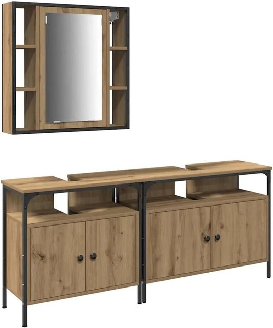 vidaXL Badezimmer Waschbeckenmöbel Set mit Regal aus Holzwerkstoff in Braun Eiche, 3er Set, B/T/H: 60,0 x 42,4 x 30,0 cm - Bild 1