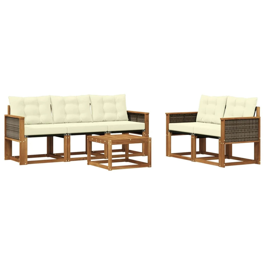 vidaXL Outdoor-Sofagarnitur aus Akazienholz mit Textilene und Kissen in Natur und Creme - Bild 2
