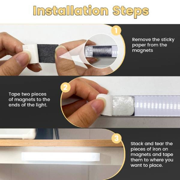 SHIJIN Light LED Unterschrankleuchten mit Bewegungsmelder und Magnetfunktion, wiederaufladbar, Weiß, 2er-Pack, Länge: 20,3 cm - Bild 4