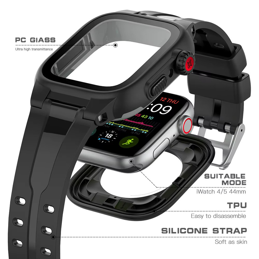 Shellbox Gehäuse für Apple Watch 4, 5, 6, 44 mm, Silikon, Schwarz, Unisex - Bild 5