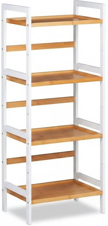 Relaxdays Badregal aus Bambus und MDF in Weiß Natur, feuchtigkeitsresistent mit 4 Ebenen, H: 110 cm, B: 45 cm, T: 31,5 cm